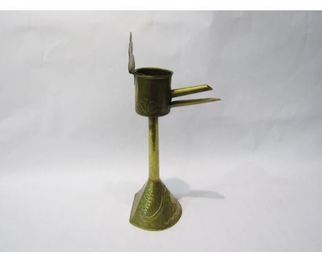 A 19th Century Dutch brass Whale oil lamp, 31cm high 