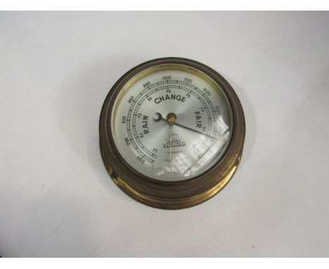 A Viking Weilbach &amp; Co. Copenhagen, brass circular wall mounting barometer, 15cm diameter 