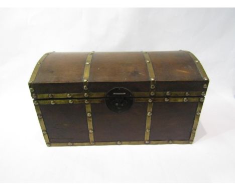 A vintage liquer set including 14 glasses and decanter all house in a fitted brass bound chest 