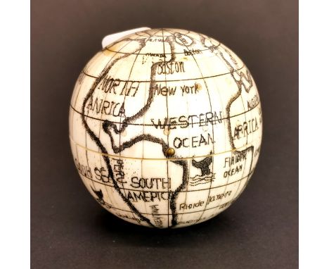 An engraved and inked bone mosaic decorated compass, Dia.7cm.