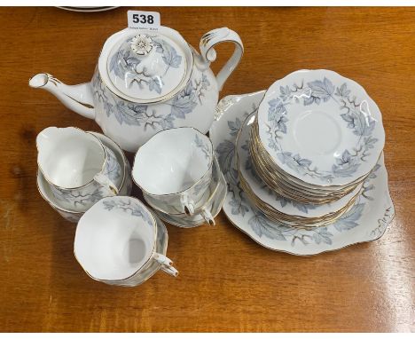 A Royal Albert silver maple part tea set, including tea pot, first quality.