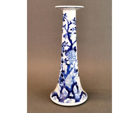 A Chinese export porcelain hand painted candlestick, H. 30cm.