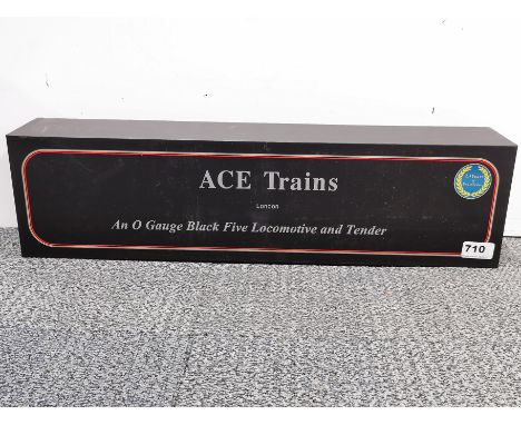 An Ace trains 'O' gauge black five locomotive and tender.