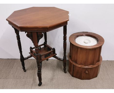 An Edwardian mahogany octagonal side table, 59 x 59 x 72cm, together with an unusual mahogany commode.