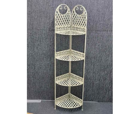 A folding metal garden corner shelf, H. 158cm.