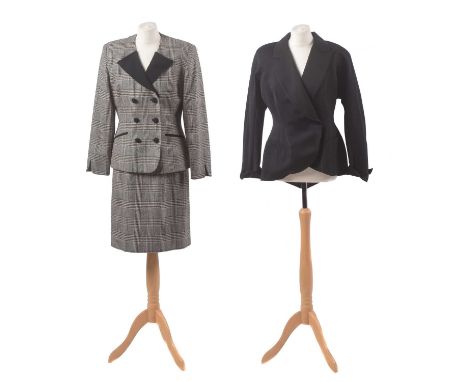 A selection of clothing by Christian Dior, to include a black and white houndstooth jacket with accompanying skirt and a blac