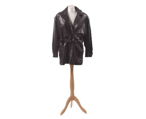 A leather coat by Burberry, the brown leather coat with detachable belt, zip fastening and front pockets, size L.Condition re
