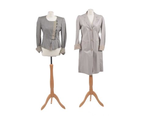 Two jackets by Armani, to include a Giorgio Armani grey linen short jacket with off center button fastening, together with an