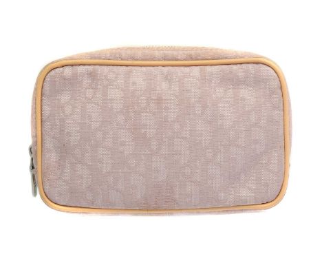 A Christian Dior cosmetic pouch, the pink Diorissimo canvas exterior with nude piping and silver tone hardware.14x9x4cmQty: 1