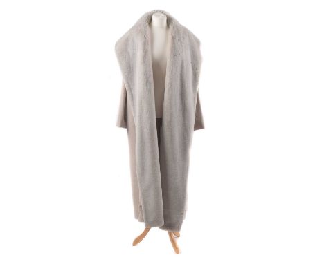 A wool coat by Nicole Farhi, the longline cream wool coat with oversized faux fur collar, size 14. Condition report: Overall 