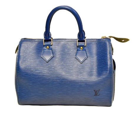 A Louis Vuitton blue Epi Speedy 25 handbag, circa 1994, the textured blue epi leather exterior with smooth leather trim, sing
