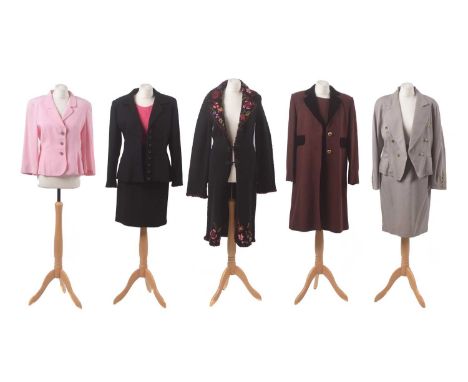 A selection of designer clothing, to include a Betsey Johnson wool knit coat, a Botondi Milano two-piece set, and a selection