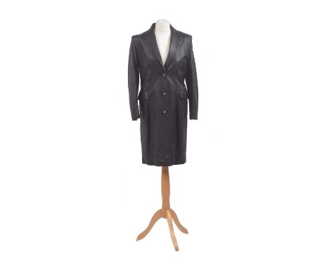 A leather jacket by Burberry, the black leather mid-length jacket with makers check lining, approx size M. Condition report: 