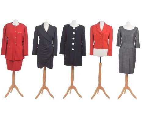 A selection of clothing by Georges Rech, to include a wool fitted blazer dress with ruched side detailing, a red wool two-pie