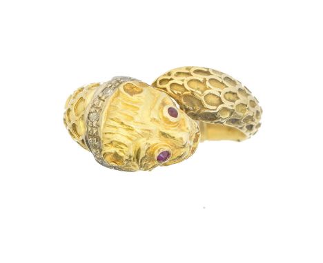 A gem-set dress ring, A gem-set dress ring, designed as a leopard with circular shape ruby eyes and diamond set collar, ring 