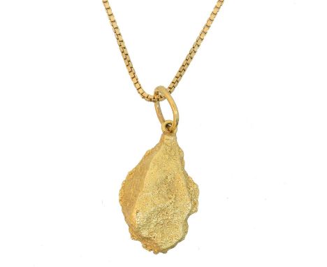 A nugget pendant,  A nugget pendant, suspended from an 18ct gold box link chain, Italian assay marks, length of pendant 2.8cm
