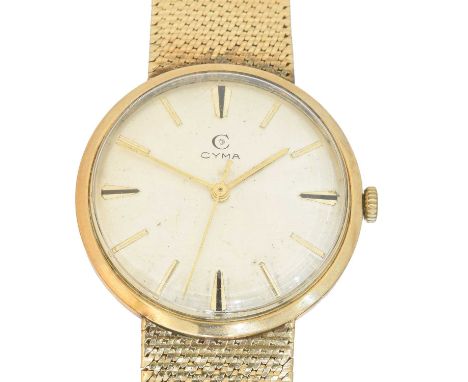 A 9ct gold Cyma manual wind wristwatch,  A 9ct gold Cyma manual wind wristwatch, cal. R.486.2, the signed dial with baton mar