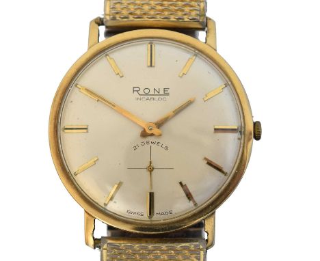 A 1970s 9ct gold cased Rone manual wind wristwatch,  A 1970s 9ct gold cased Rone manual wind wristwatch, the signed dial with