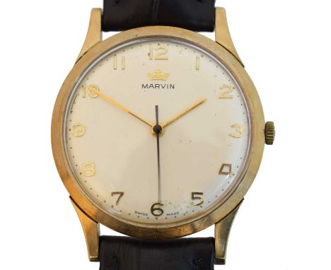 A 1970s 9ct gold Marvin manual wind wristwatch, A 1970s 9ct gold Marvin manual wind wristwatch, the signed dial with arabic m