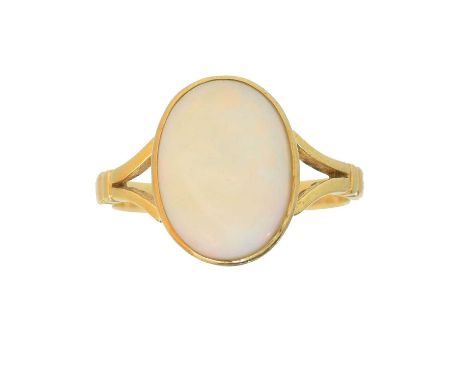 An 18ct gold opal dress ring,  An 18ct gold opal dress ring, the oval opal cabochon with tapered shoulders, hallmarks for Lon