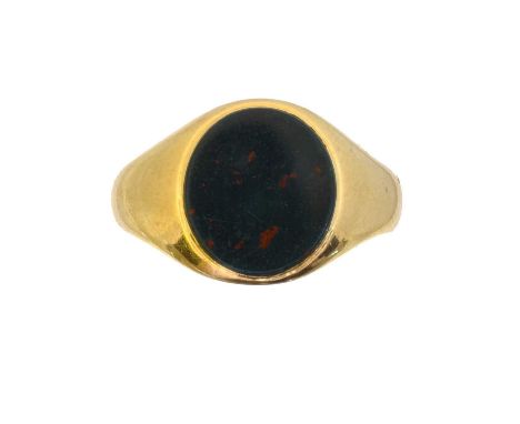 An 18ct gold bloodstone signet ring, An 18ct gold bloodstone signet ring, hallmarks for Chester, 1913, ring size R1/2, gross 