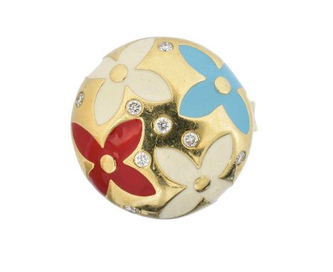 An Italian enamel and diamond ring,  An Italian enamel and diamond ring, designed with vari shade enamel floral decoration an