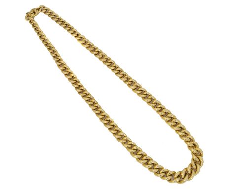 An 18ct gold chain necklace, An 18ct gold chain necklace, the flat curb link chain with a push piece clasp, French marks, len