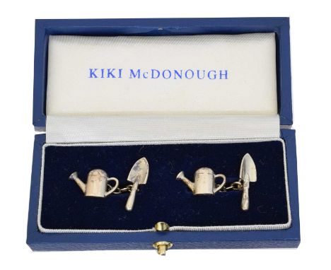 A pair of silver cufflinks by Kiki McDonough, A pair of silver cufflinks by Kiki McDonough, gardening interest, each designed