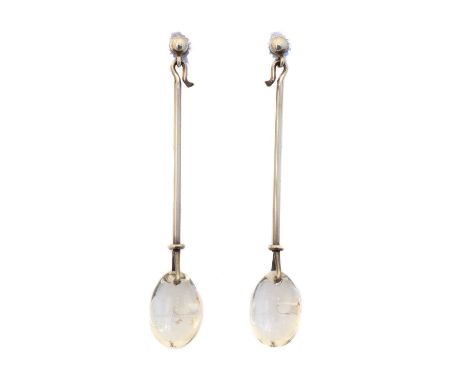 A pair of silver Georg Jensen 'Dew Drop' earrings,  A pair of silver Georg Jensen 'Dew Drop' earrings, each designed with a r