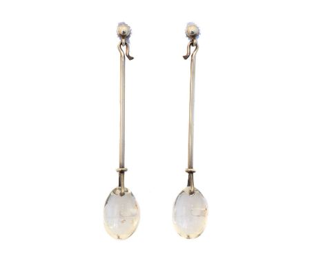 A pair of silver Georg Jensen 'Dew Drop' earrings,  A pair of silver Georg Jensen 'Dew Drop' earrings, each designed with a r