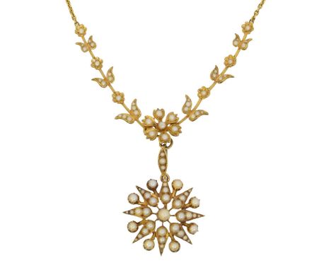 An early 20th century split pearl necklace,  An early 20th century split pearl necklace, of floral design, the detachable see