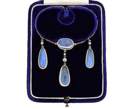 An early 20th century moonstone and diamond necklace by Mrs Newman, An early 20th century moonstone and diamond necklace by M
