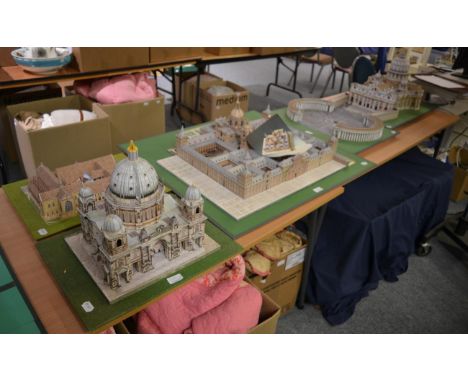 A group of five scale models of famous buildings 