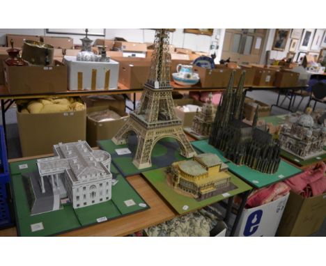 A group of four scale models of famous buildings including The White House, Eiffel Tower etc 