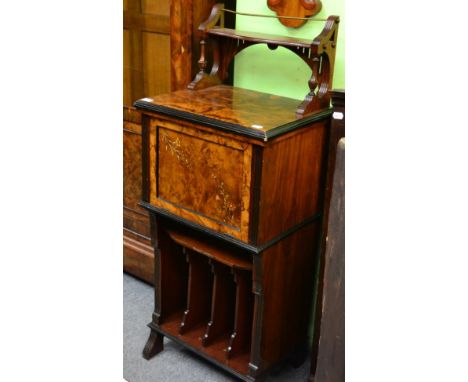 A Victorian inlaid and part ebonised burr walnut music cabinet