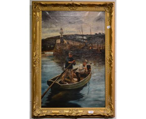 W R Revell, Crabbing, signed and dated 62, oil on canvas, 75cm by 50cm
