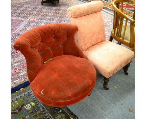 A Victorian button back nursing chair and a Victorian walnut nursing chair 