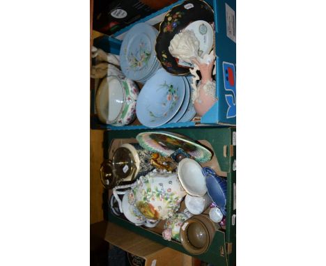 A collection of pottery, 19/20th century, including a floral encrusted twin handled vase and cover; a Carlton ware footed bow