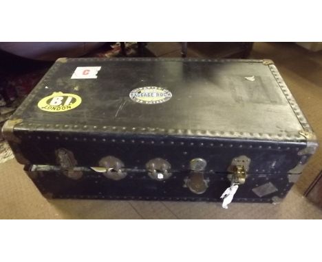 19th. C. leather metal bound travel trunk. 