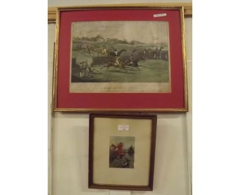 Pair of coloured hunting prints and a single coloured hunting print. 