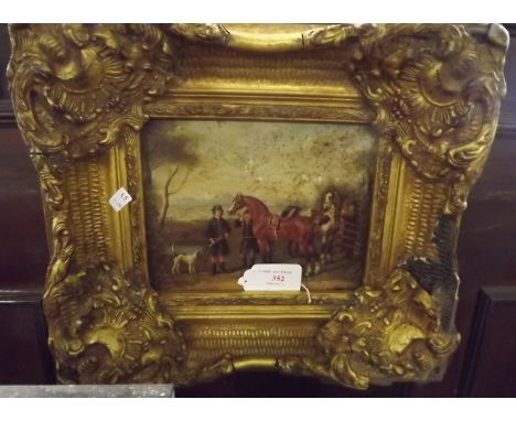 Coloured print Horses mounted in a gilt frame. 