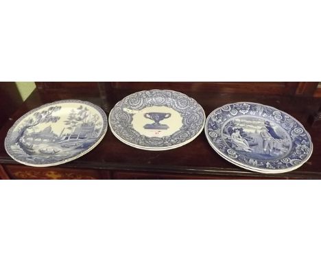 Five Spode blue and white plates from the Blue Room collection and one Spode blue and white plate from the Engravers Archive 