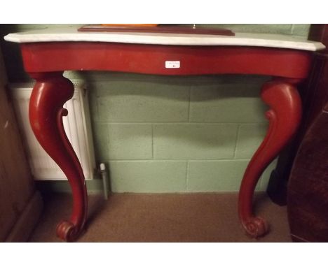 19th. C. mahogany console table the marble top on scrolled legs. { 94cm H X 106cm W X 41cm D }. 