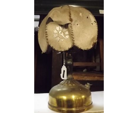 19th. C. brass C Q Quick Lite lamp with original shade. 