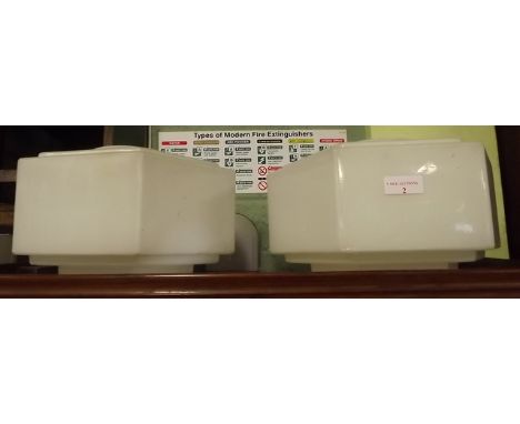 Pair of ART DECO milk glass hanging lamp shades. 