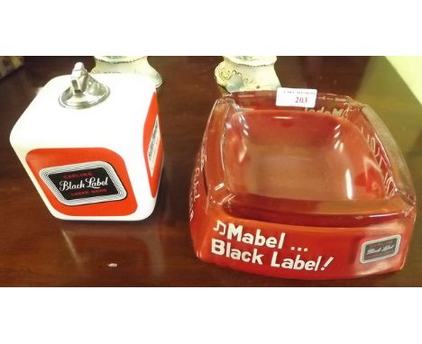 BLACK LABEL ashtray and BLACK LABEL lighter. 