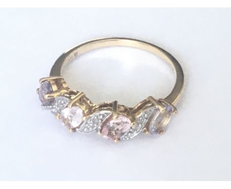 9ct gold pink sapphire and diamond ring