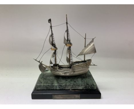 A hallmarked silver model of the Mayflower. 18cm.