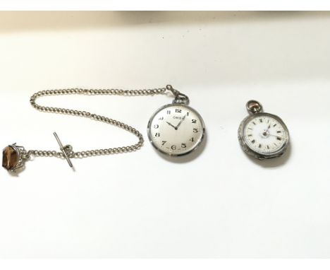 Two pocket watches including a vintage Oris with chain.