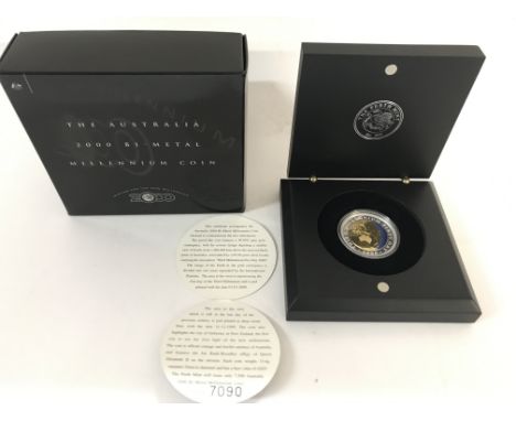 2000 Perth mint Bi metal millennium proof coin. Centre is 999 fine gold and ring is 999 silver.